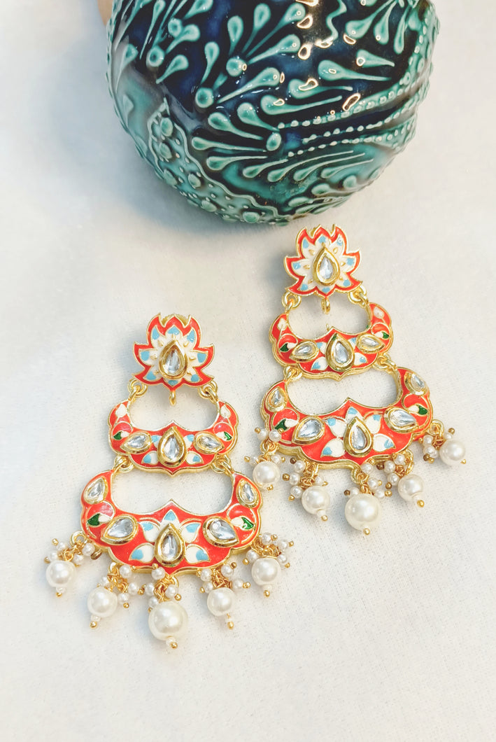 VIRANA ORANGE MEENAKARI EARRINGS freeshipping - CASA ROZEN