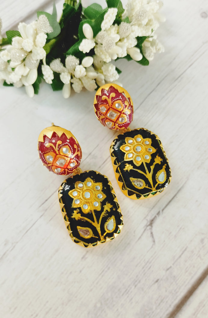 Hazraat Meenakari Art Work On Natural Stone Earrings freeshipping - CASA ROZEN