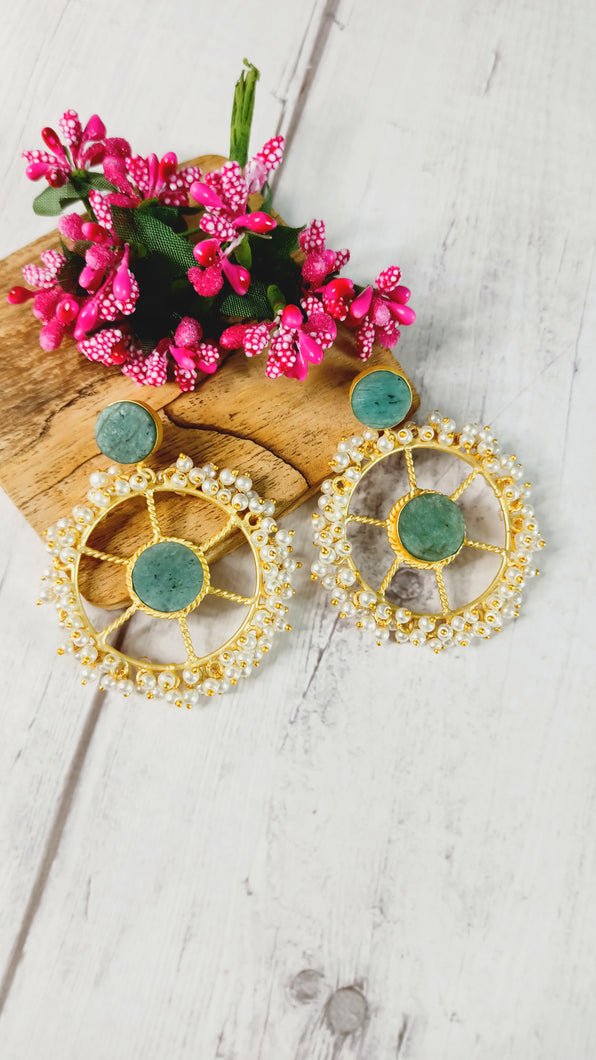 Wyst Wheel Ocean Green Natural Stone Earrings freeshipping - CASA ROZEN