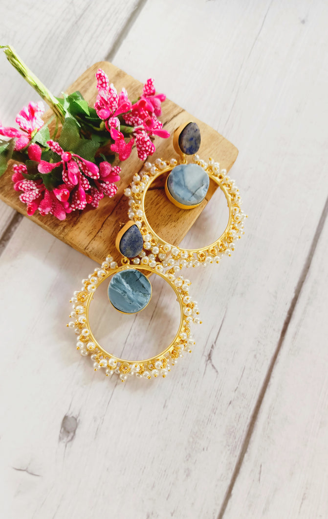 Verissa Blue Waves Rough Tumbles Natural Stone Earrings freeshipping - CASA ROZEN