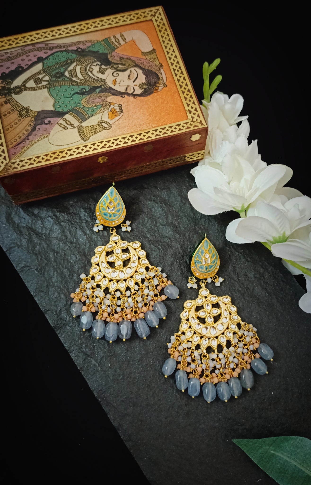 Round Sky Blue Semi Precious Druzy Stone Ring Earrings, Size: 7 X 4.5cm at  Rs 530/pair in Mumbai