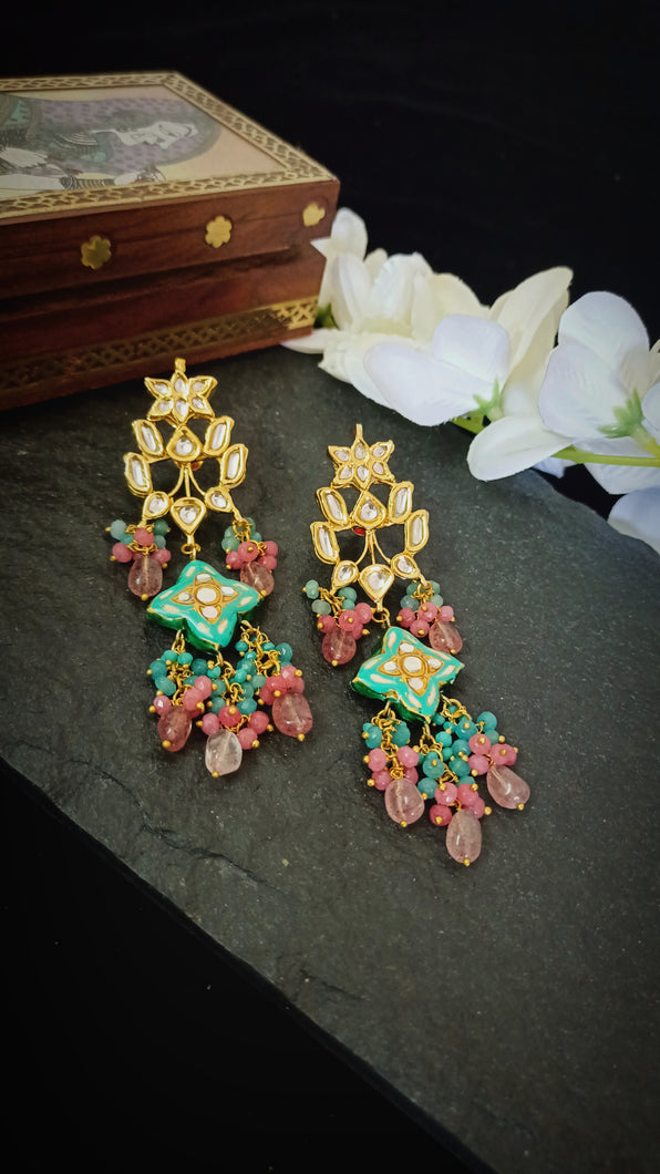 Jodhasa Lac Art Work Semi Precious Stone Earrings freeshipping - CASA ROZEN