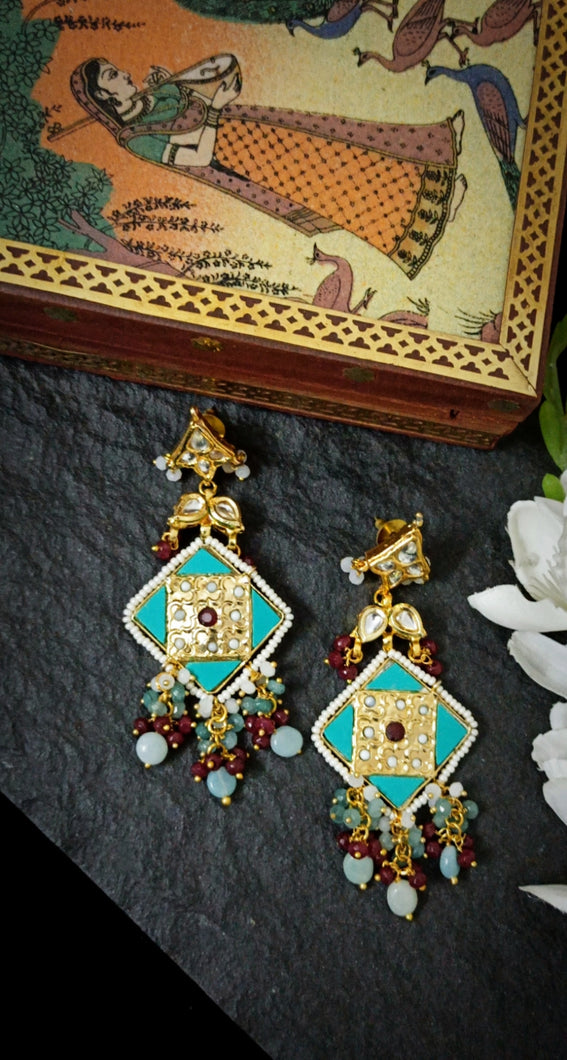 Sevaai Lac Art Work Semi Precious Stone Earrings freeshipping - CASA ROZEN