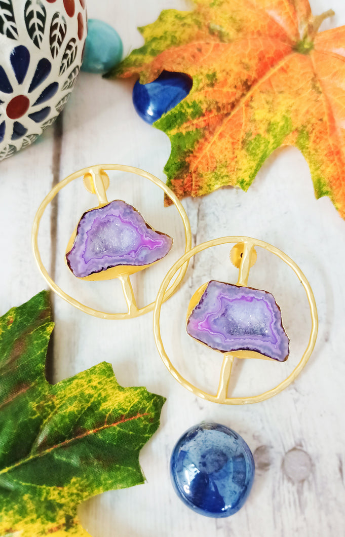 Scala Orchid Purple Window Druzy Stone Earrings freeshipping - CASA ROZEN