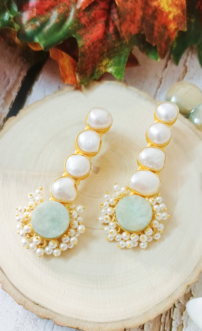 Livanta Semi Precious Mint Tumble Stone and Mother of Pearls Earrings freeshipping - CASA ROZEN