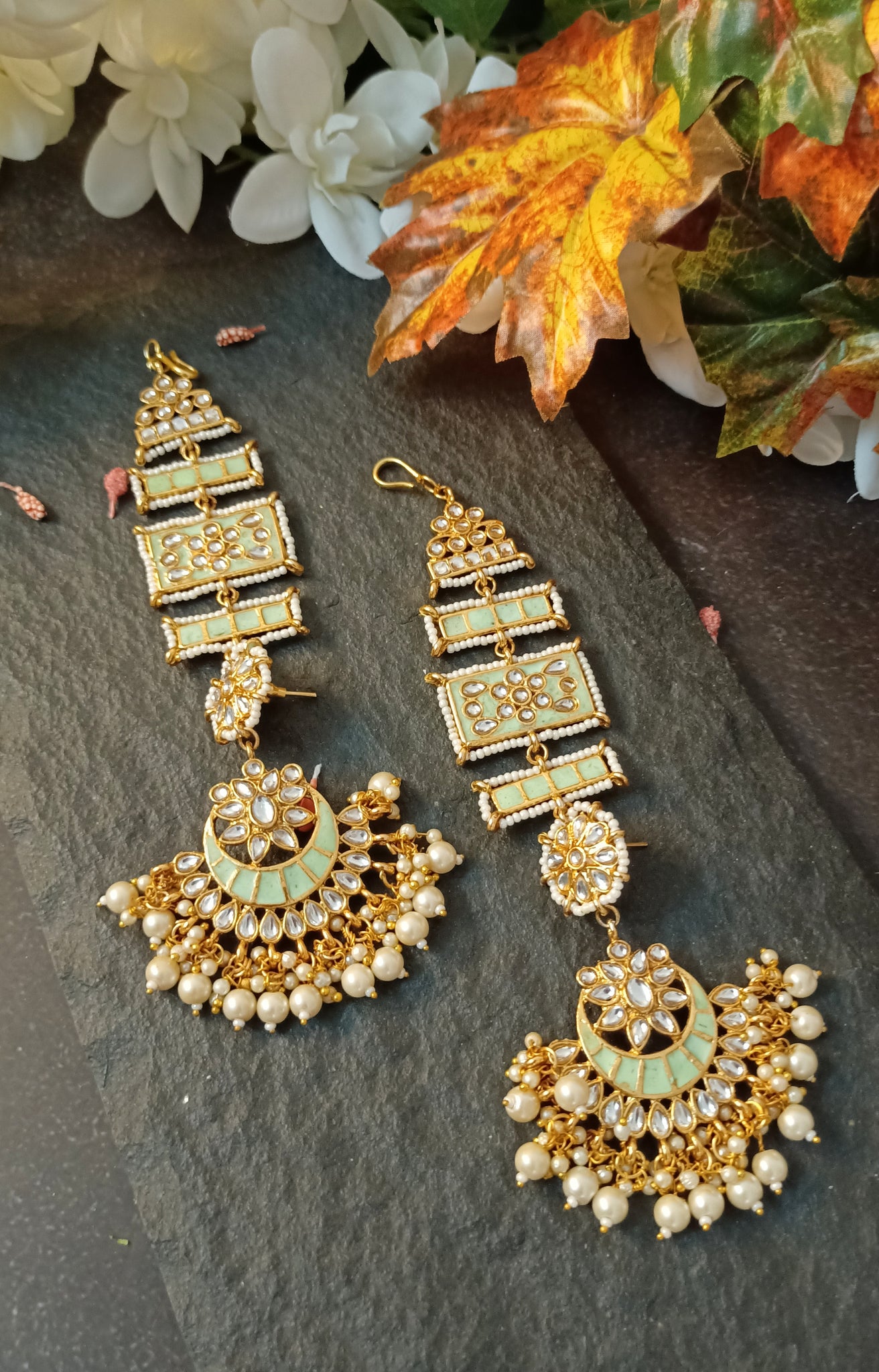 Pastel Green And White Stone Long Silver Earrings – Sundari Silks