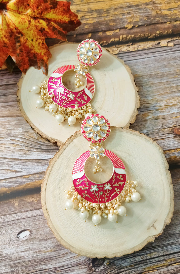 Joomari Rani Pink Meenakari Art Earrings freeshipping - CASA ROZEN