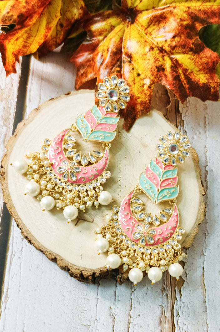 Mirisa Pastel Pink and Mint Meenakari Art Earrings freeshipping - CASA ROZEN