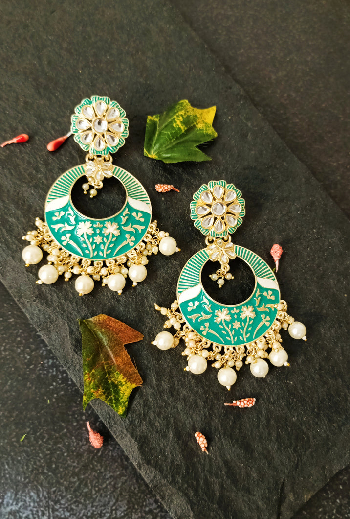 Joomari Birsa Green Meenakari Art Earrings freeshipping - CASA ROZEN