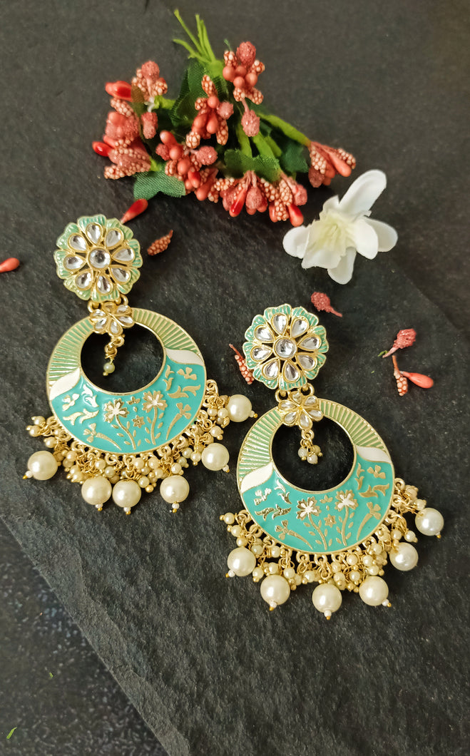 Joomari Pastel Sea Green Meenakari Art Earrings freeshipping - CASA ROZEN