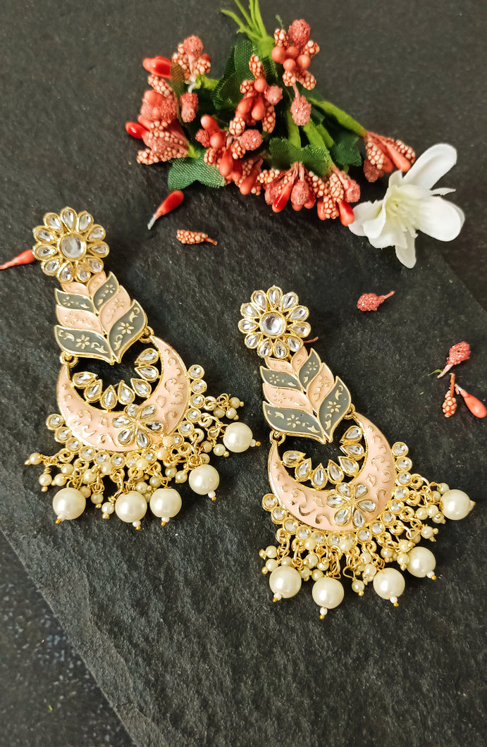 Mirisa Pastel Pink and Grey Meenakari Art Earrings freeshipping - CASA ROZEN