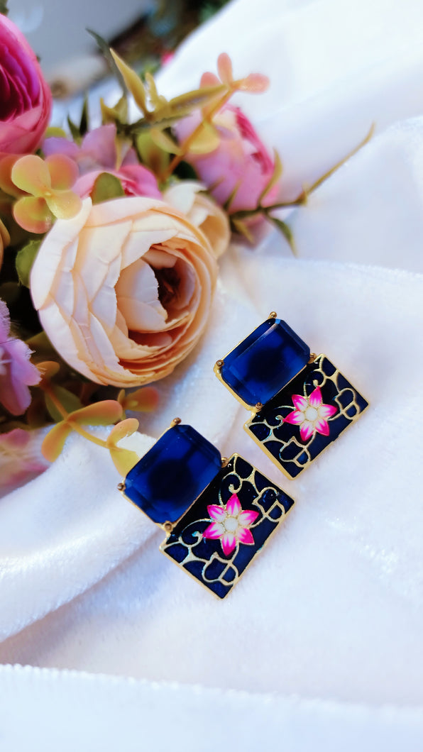 Dark Blue Meenakari Art Earrings freeshipping - CASA ROZEN