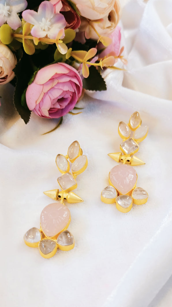 Kessin Soft Pink Carved Natural Stone Earrings freeshipping - CASA ROZEN