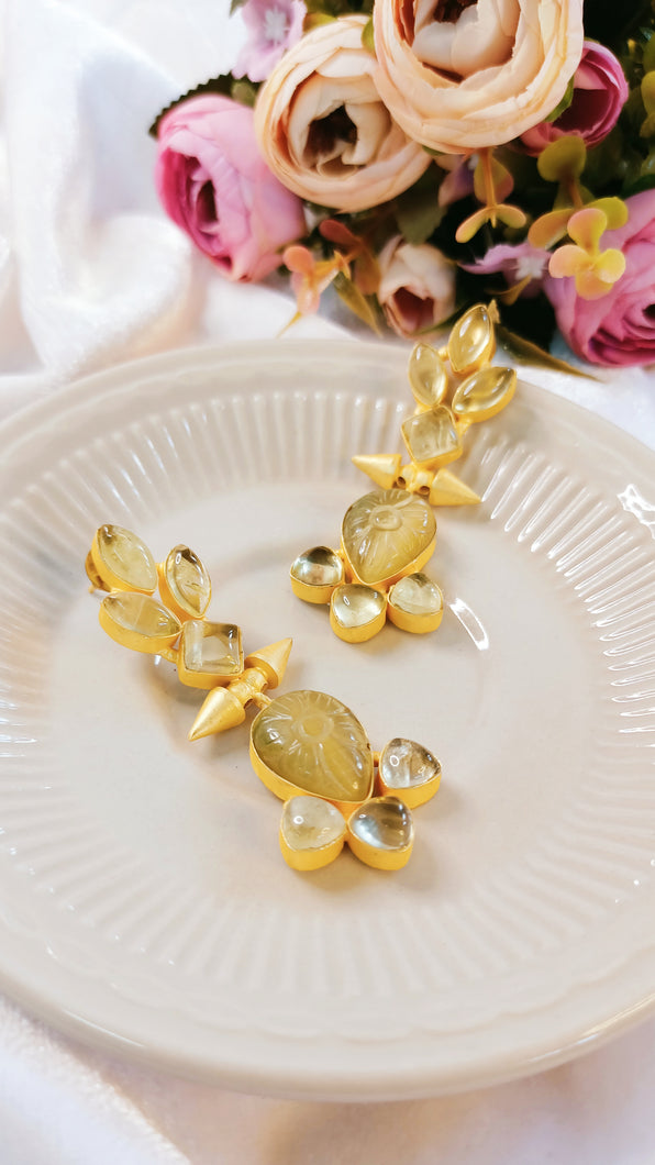 Kessin Olive Golden Carved Natural Stone Earrings freeshipping - CASA ROZEN