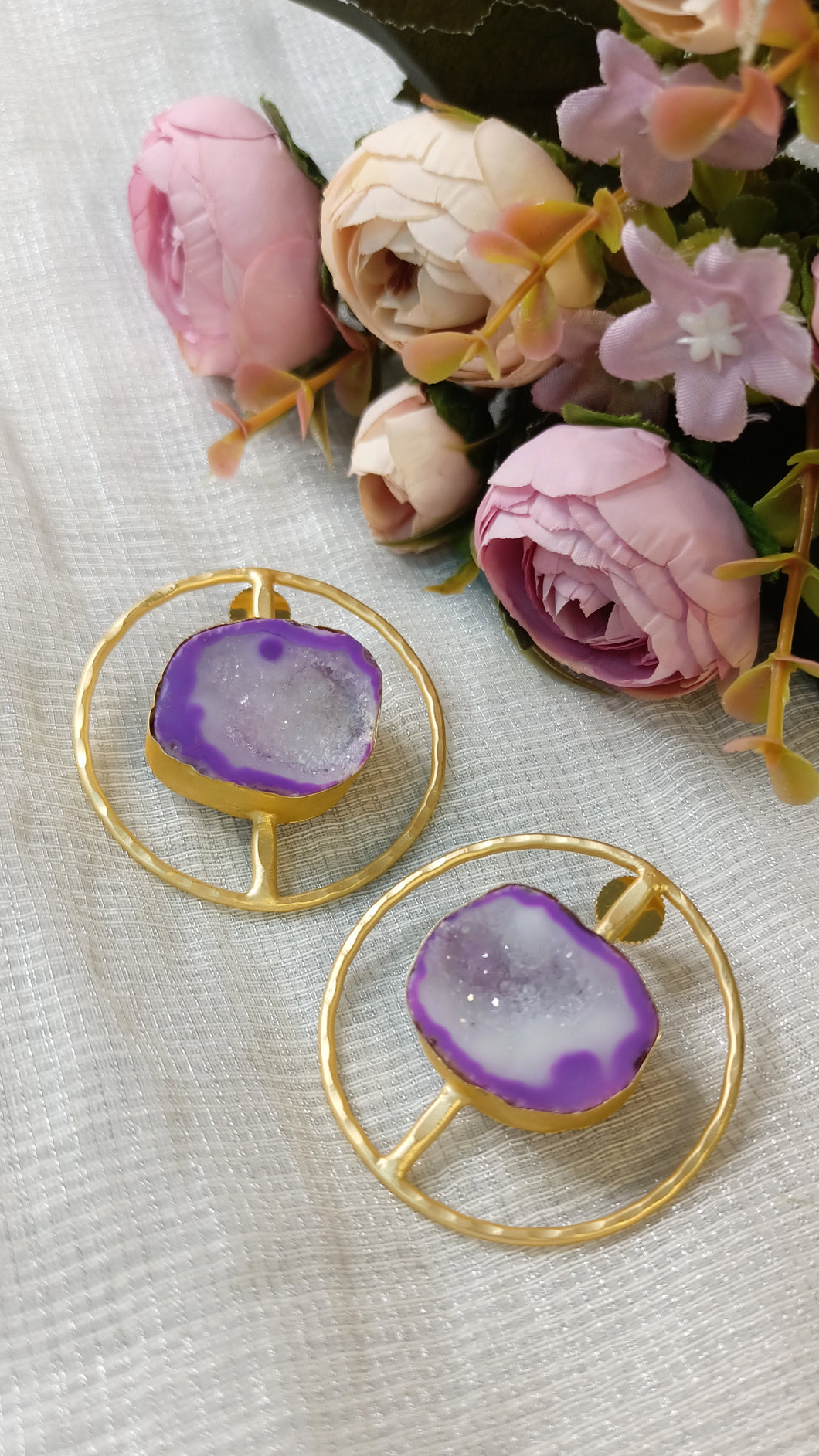 Scala Violet Strike Window Druzy Earrings