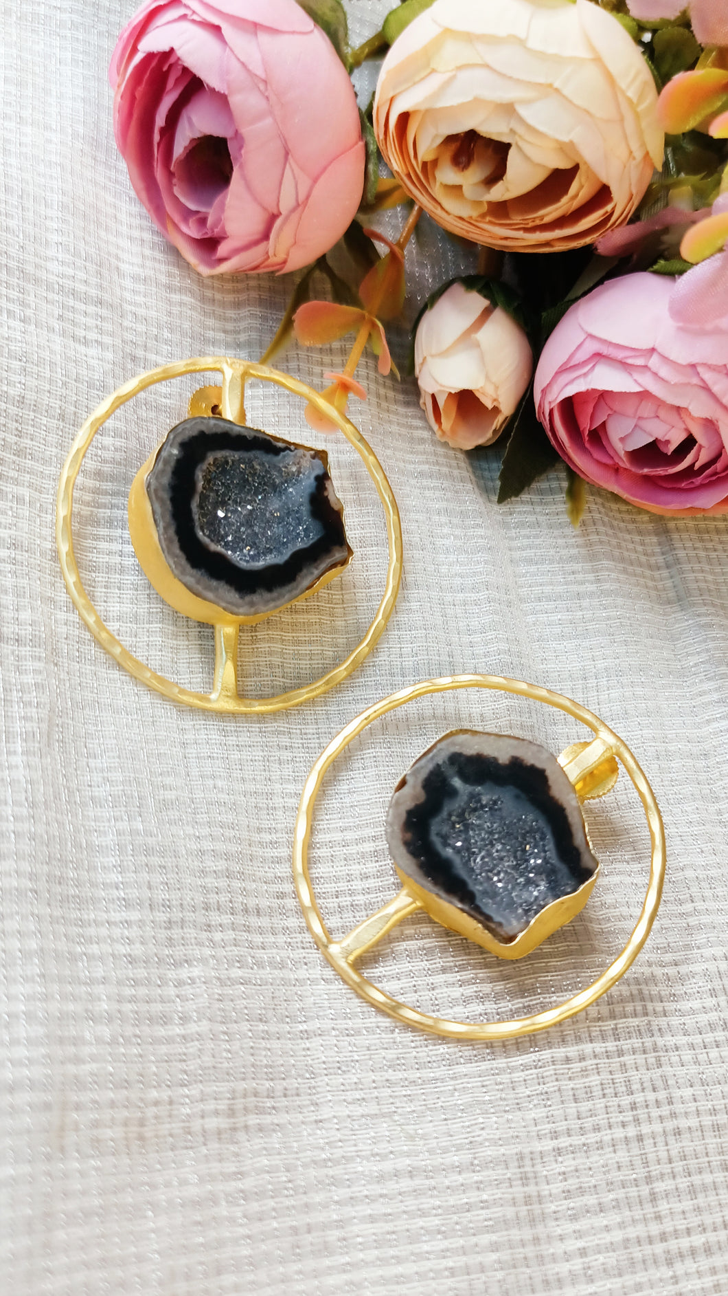 Scala Ash Black Window Druzy Stone Earrings