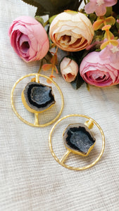 Scala Ash Black Window Druzy Stone Earrings