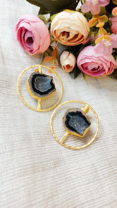 Scala Ash Black Window Druzy Stone Earrings